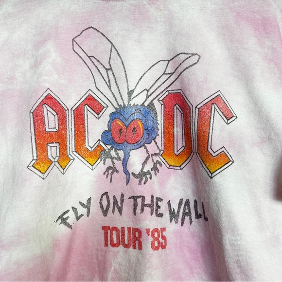 AC/DC Tie Dye Cropped Fly On The Wall Shirt Tour Band Boyfriend Raw Hem Pink - Picture 3 of 10